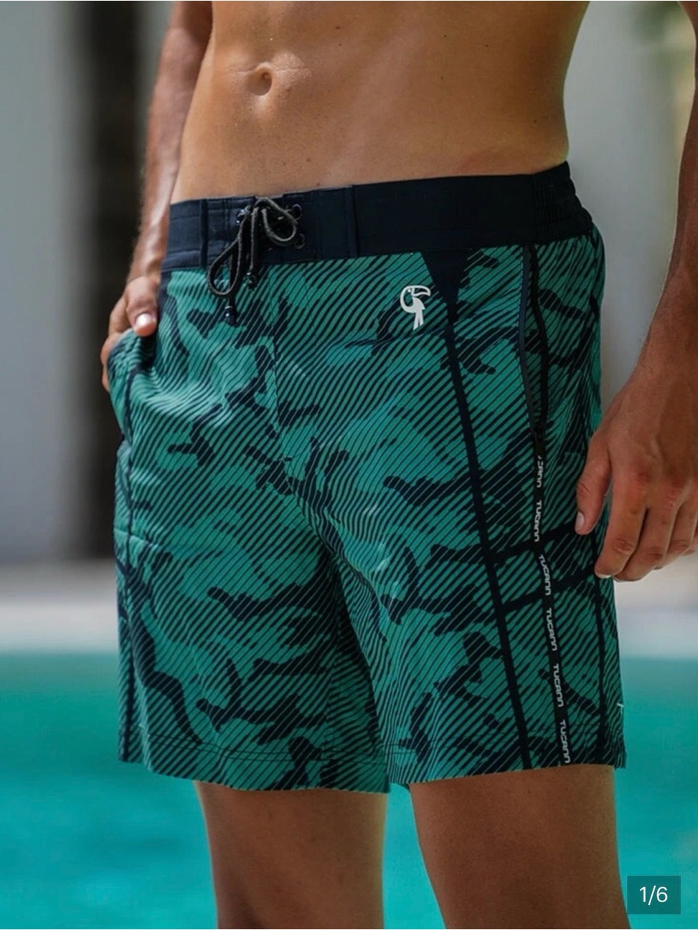 Men's Green Camo Stripe Swim Board Shorts